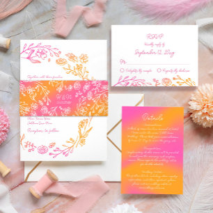 Cintas Para Invitaciones Naranja rosa Monograma botánico Boda de fecha