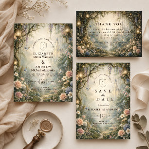 Tarjeta De Agradecimiento Boda de Hadas del Bosque Caprichoso