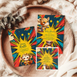 Tarjeta De Recepción El niño superhéroe de historietas enseña libros pa