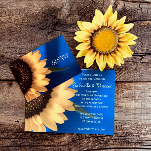 Invitación Magnética Girasol amarillo en Boda azul