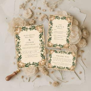 Tarjeta De Agradecimiento Boda Botánica Vintage Verde
