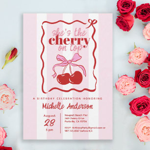 Invitación Cereza en la parte superior Arco rosa dibujado a m