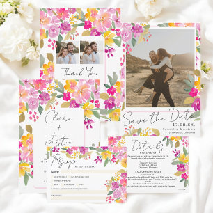 Tarjeta De Agradecimiento Vibrante primavera verano floral 3-foto Boda