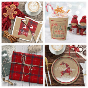 Tarjeta Deseos Cálidos Foto Kraft & Tartan Red ID589