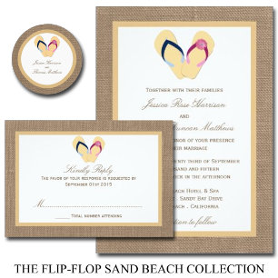 Invitación La colección de Bodas Flip-Flop Sand Beach Burlap