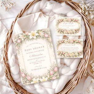 Servilleta De Papel Baby Shower De Jardín De Tulipanes Y Lirios Rosado