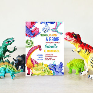 Lámina Coloridos dinosaurios niños cumpleaños invitación 