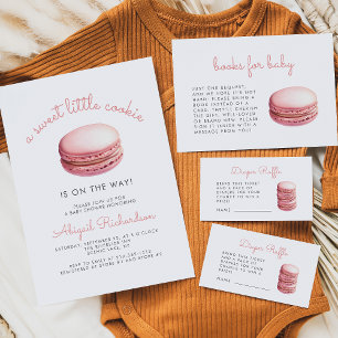 Invitación Dulce Pequeño Macarón de Galleta Rosa Baby Shower 