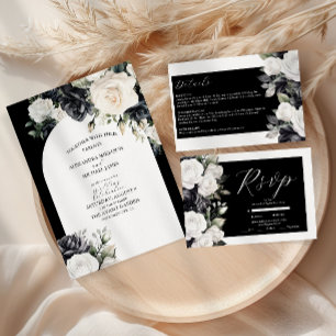 Invitación Elegante Boda floral blanco y negro