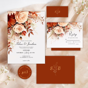 Tarjeta De Agradecimiento Boda moderna botánica floral de terracota
