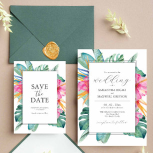 Invitaciones a bodas de destino Flores tropicales