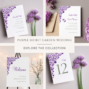 Reserva La Fecha Boda Secret Garden Purple Floral Lovebirds