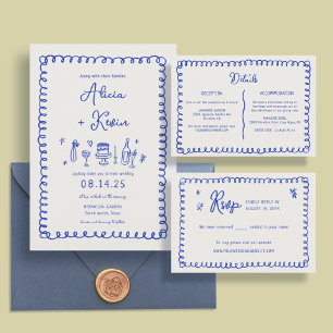 Tarjetas RSVP de la boda azul francesa con cinta d