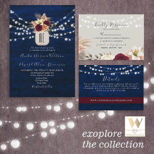 Invitación Cadena De Madera Rústica Ilumina Código QR Boda Fl