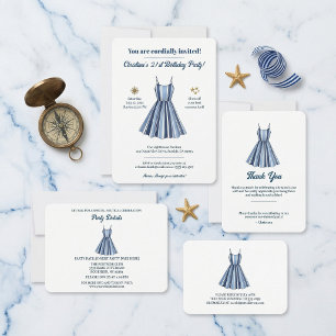 Invitación Vestido de rayas azules y blancas náuticas de cump