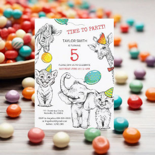 Invitación a los 5 años con un divertido animal li