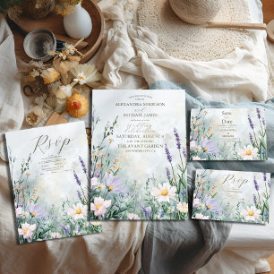 Invitación Elegante Boda rosa Rubor Meadow de flores silvestr