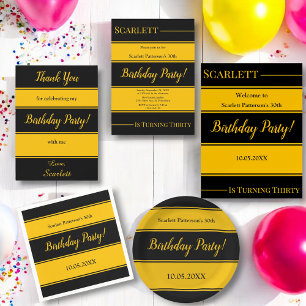 Invitación Elegante Black And Gold Stripes Cumpleaños De Lujo