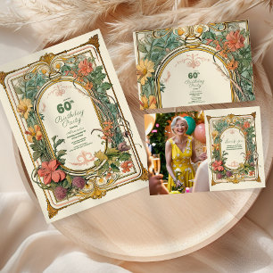 Invitación Vintage Floral Art Nouveau 60 cumpleaños