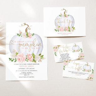 Invitación Blush floral Little pumpkin first birthday