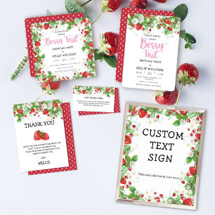 Invitación Fiesta de cumpleaños del primer chica Strawberry B