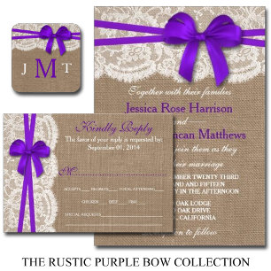 Invitación La colección de Bodas Rustic Purple Bow