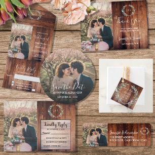 Invitación Cancelación de boda de monograma de hojas rusticas
