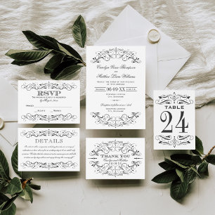 Tarjeta De Agradecimiento Monograma de Boda de Flourias Blancas y Negras Vin