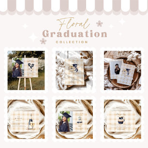 Invitación Graduación Floral Azul de la Marina