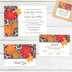 Tarjeta De Agradecimiento Elegantes hojas de otoño y nubes de otoño