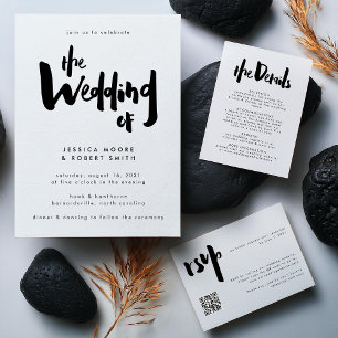 Invitación Boda de guión de pincel negro moderno de negrita