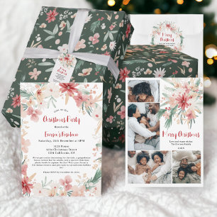 Papel De Regalo Elegante verde suave color de agua Navidades flora