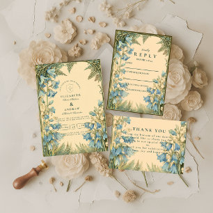 Tarjeta De Confirmación De Asistencia Boda Art Nouveau Campanilla Azul