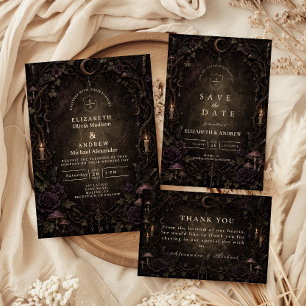 Tarjeta De Confirmación De Asistencia Boda Mística de la Luna Goth en el Bosque