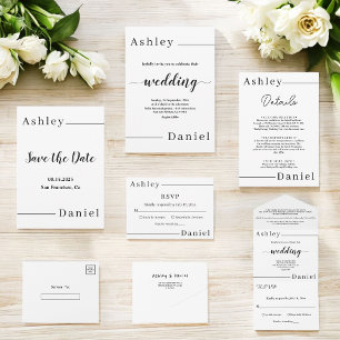 Invitación Moderna Boda Minimal Blanco Y Negro Elegante