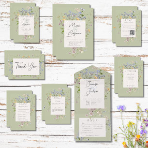 Tarjeta De Agradecimiento Delicado Boda Verde Boho Wildflowers