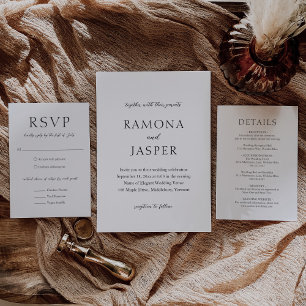 Invitación Ramona Boda elegante minimalista en blanco y negro