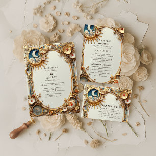 Tarjeta De Agradecimiento Boda de Constellación Vintage Cósmica