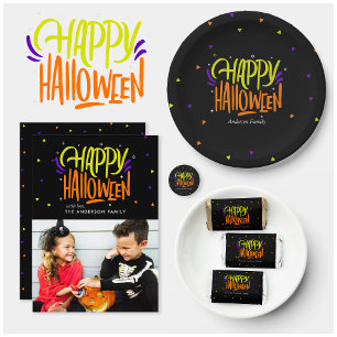 Postal De Anuncios Festividad familiar "Feliz Halloween" brillante y 