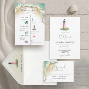 Invitación de bodas de faro en Florida todo en uno