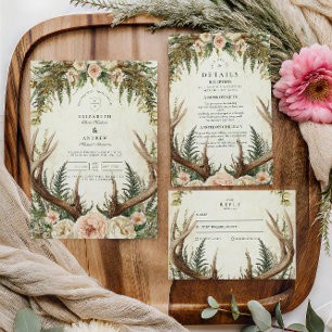 Invitación Rústico Boda Floral Antler Woodland