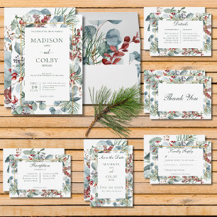 Invitación Navidades de invierno Boda blanco verde