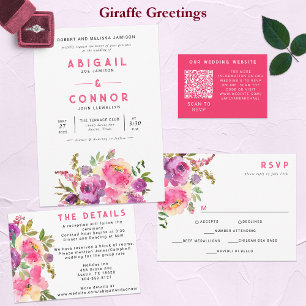 Invitación Todo En Uno Fun Vibrant Violet Fuchsia Floral