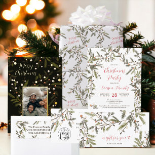 Invitación Rústico Pino Verde ramifica Fiesta de Navidades el