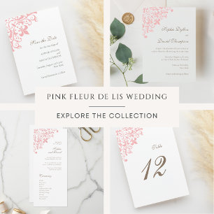 Tarjeta De Mesa Boda del patrón de Regencia Rosa Fleur de Lis de F
