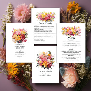 Invitación Boda floral rosa y amarilla
