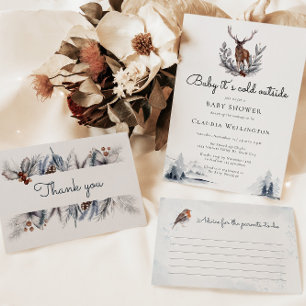 Tarjeta De Consejos Winter Woodland Animals Watercolor Baby Shower