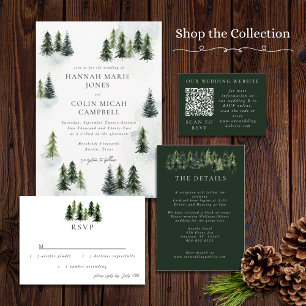 Invitación Todo En Uno Evergreen Mountain Glen Blanco Verde Negro