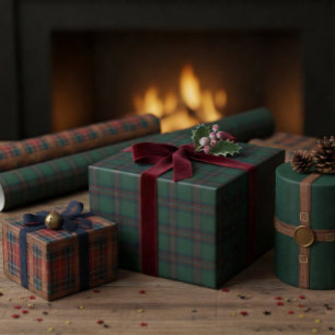 Papel de regalo de Navidad a cuadros verde oscuro 
