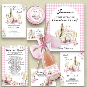 Tarjeta De Agradecimiento Gafas de champán y tortas de flores rosadas